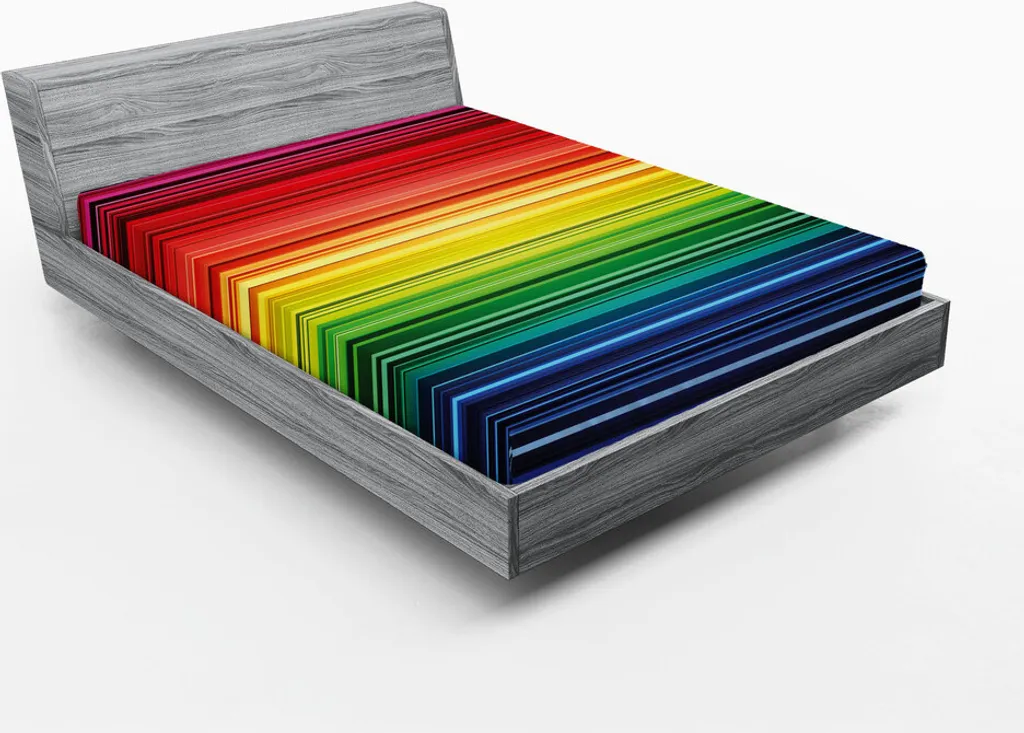 ABAKUHAUS Lenzuolo con angoli astratto, Digital Rainbow Stripes con sfumature di colore effetti neon Stampa a bande orizzontali, 180 x 200 cm, multicolore