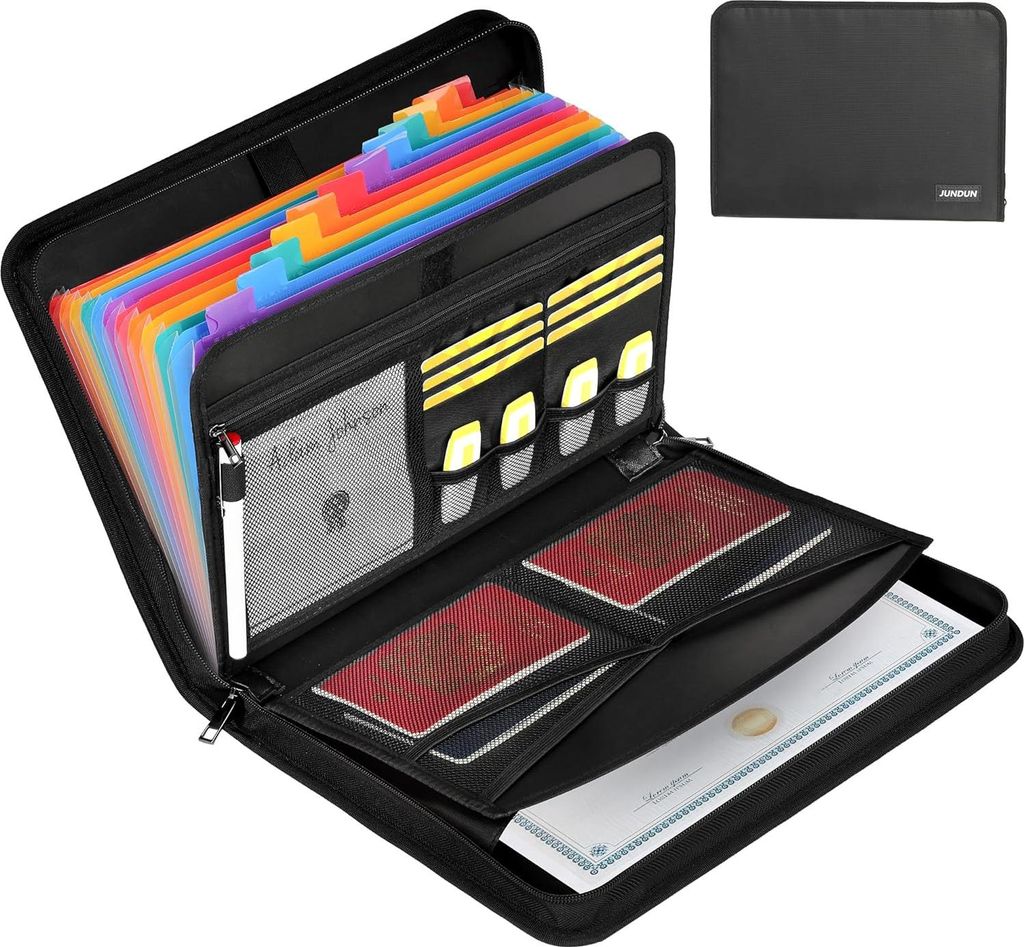 Feuerfeste Dokumentenmappe A4 mit Reißverschluss - 12 Fächer und mehrere Fächer - für A4-Dokumente und Reisepass