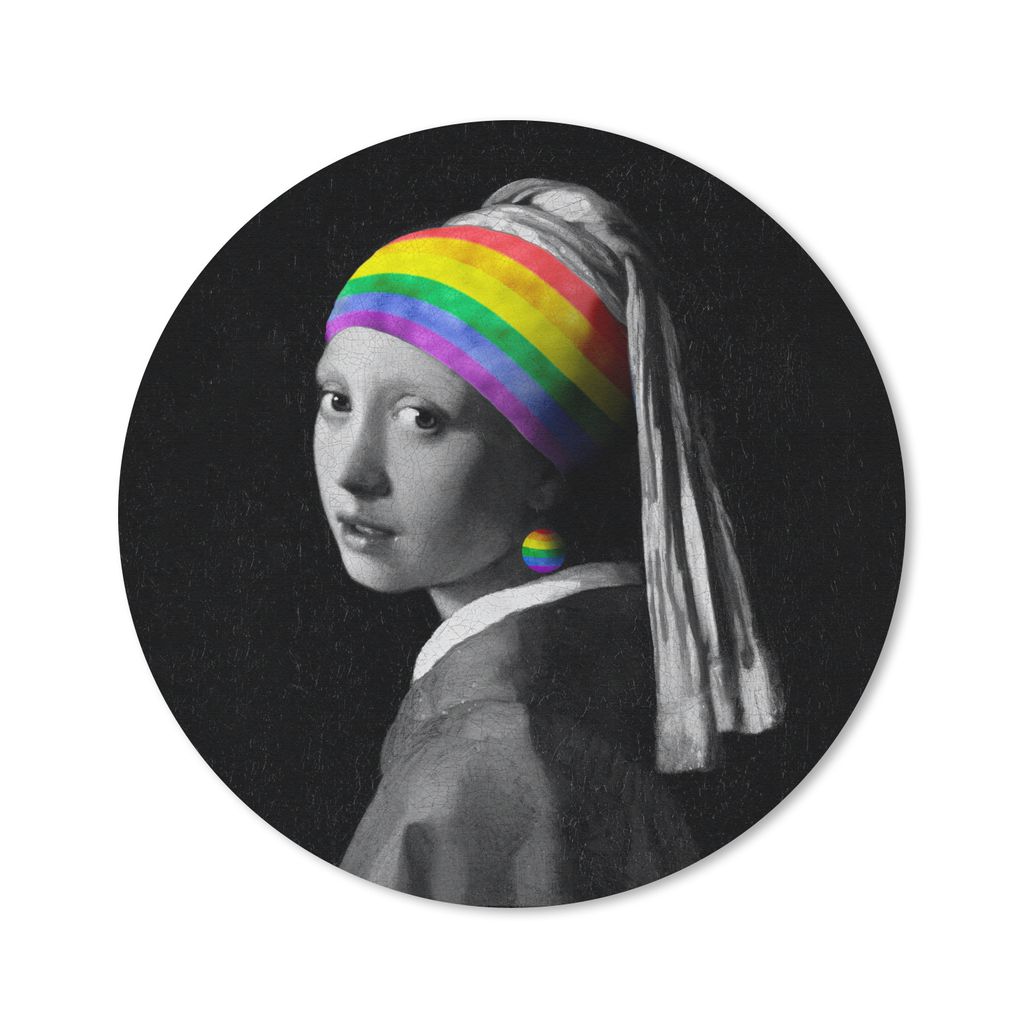 MuchoWow Mauspad Mousepad Das Mädchen mit dem Perlenohrring - Vermeer - Regenbogen 50x50 cm - Mousepads - Maus Mat - Pad - Mausunterlage - Vinyl