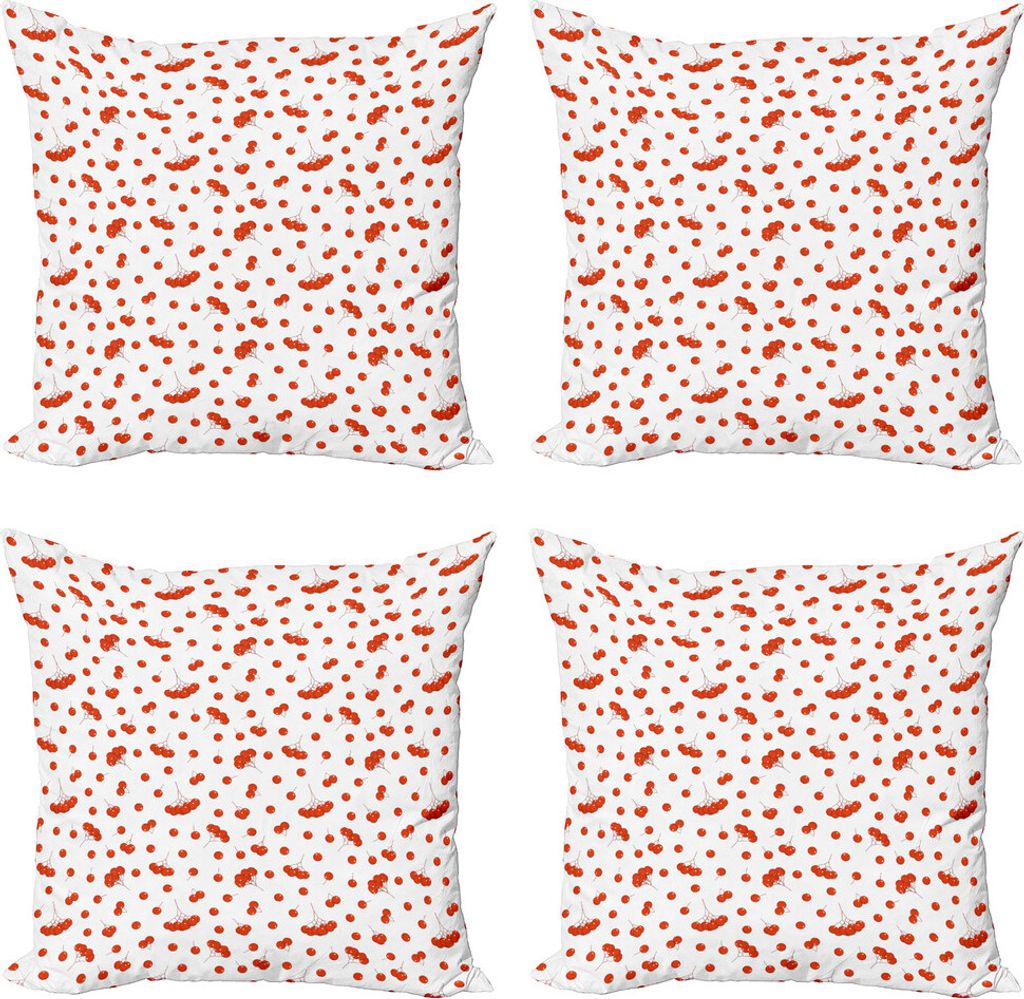 ABAKUHAUS Eberesche Kissenbezug Set (4 Stück), Juicy Ashberries Grafik, Moderner Doppelseitiger Digitaldruck, 40 cm x 40 cm, Scarlet Weiß