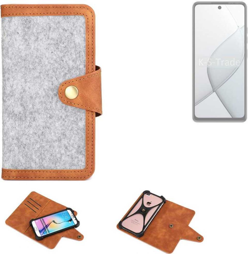 K-S-Trade Handyhülle kompatibel mit Tecno Spark 20 Pro 5G Schutzhülle Filz-Hülle Kunst-Leder hellgrau braun (1x)