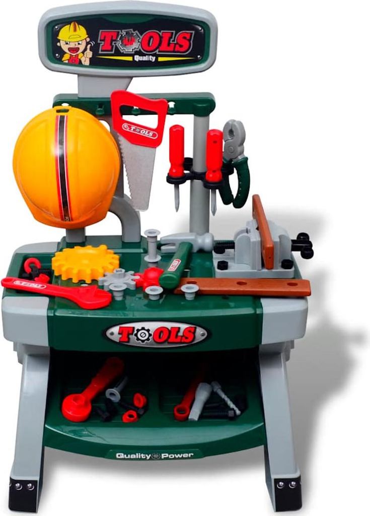 vidaXL Kinderwerkbank Werkzeugbank mit Werkzeugen grün + Produktbild 