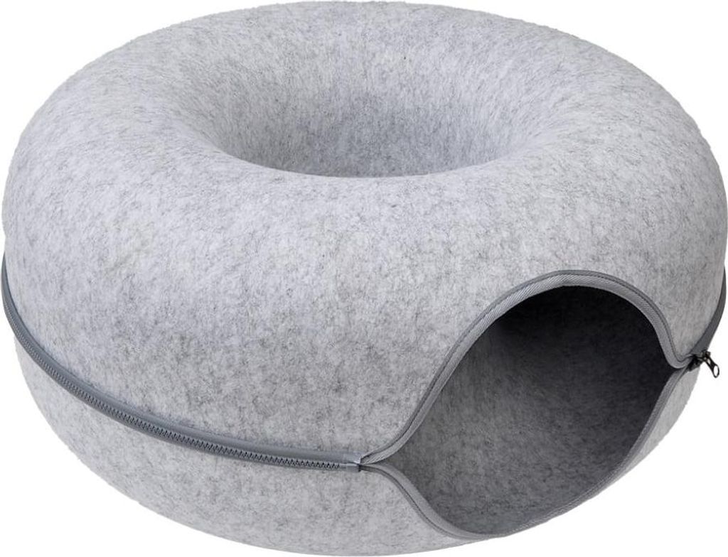 Aumüller Katzentunnel Donut Katzenhöhle hellgrau Filz mit Produktbild 