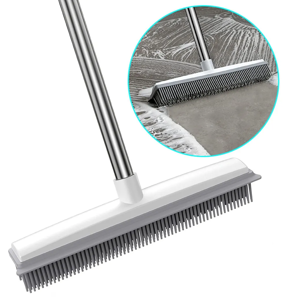 Balai raclette 2-en-1 manche long 156cm, brosse caoutchouc multi-surfaces