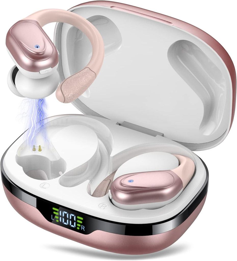 CASCHO BX17 Bluetooth 5.3 Sport Kopfhörer mit Mikrofon, 60h Akku, IPX7 Wasserdicht, In-Ear Earhooks, LED Display, Tiefer Bass