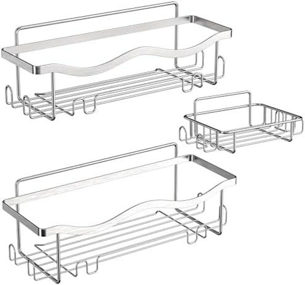 Duschablage ohne Bohren 3 Stück, Rostfrei Dusch Organizer, Shampoo Halterung für Dusche, Silber