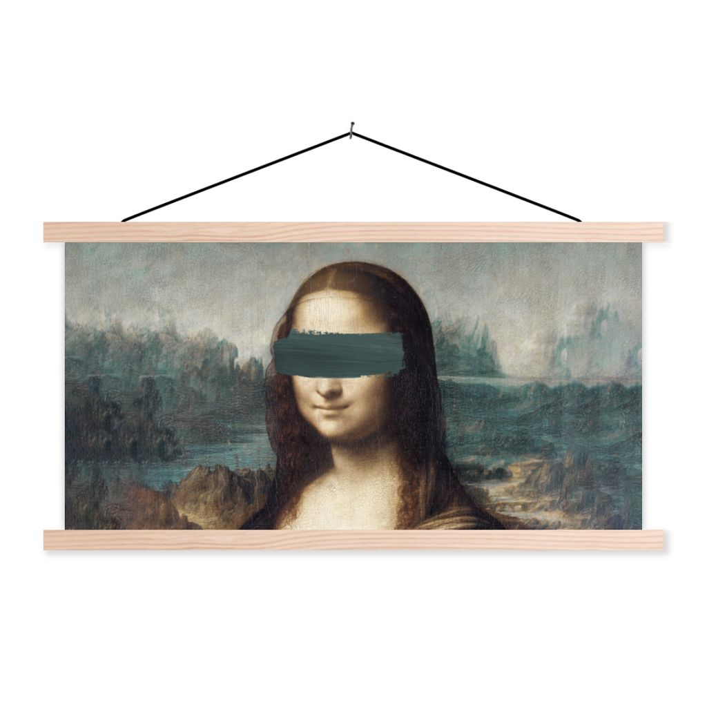 MuchoWow Textilposter Mona Lisa - Da Vinci - Gemälde 120x60 cm mit holzfarbenen Rahmen - Klemmleiste
