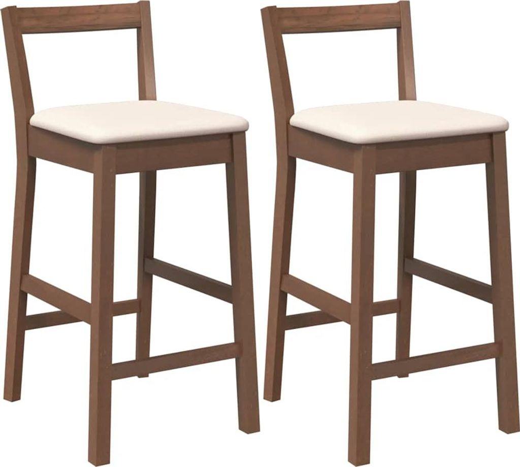Barhocker mit Kissen 2 Stk. Braun Massivholz Gummibaum