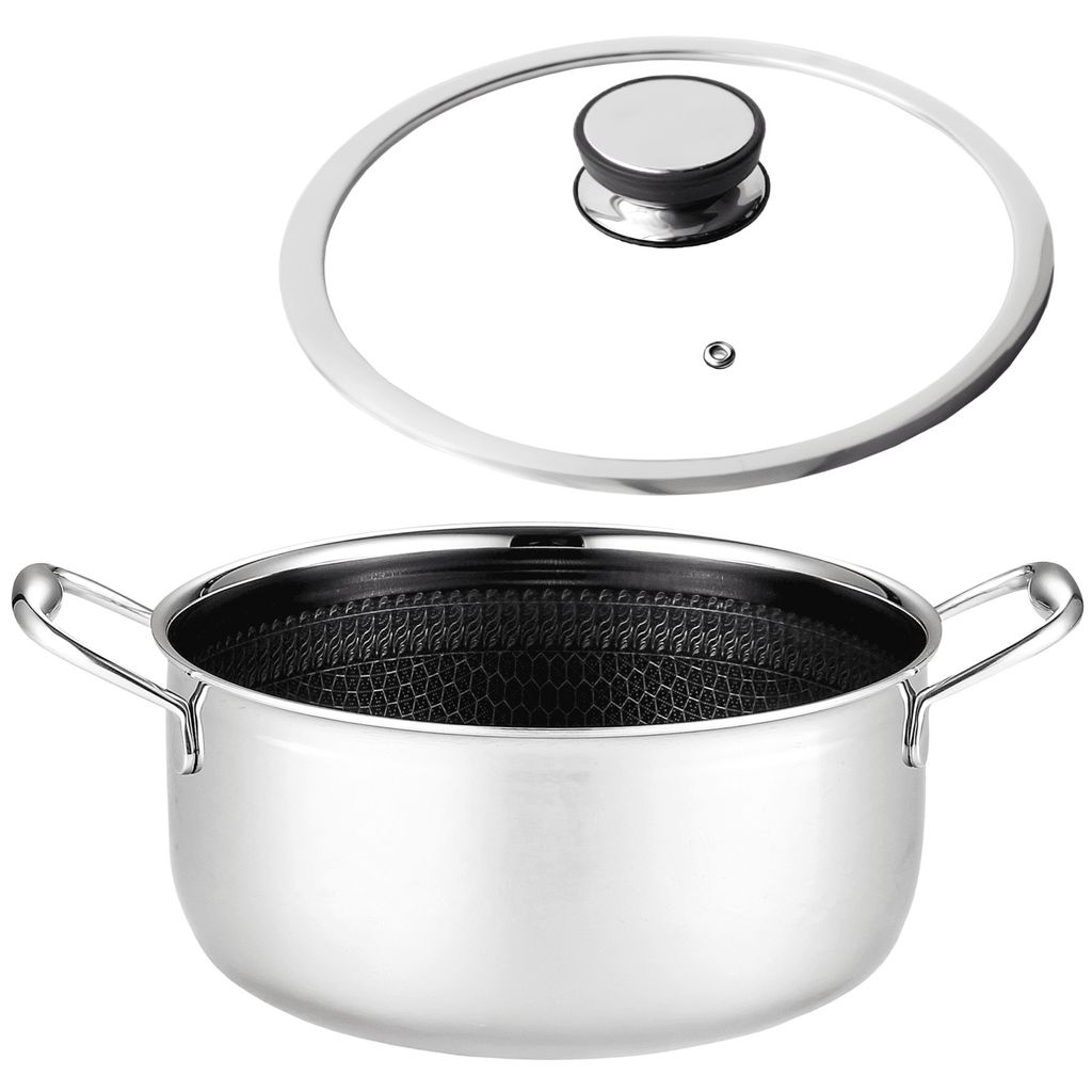 YEZEY Professioneller Induktionstopf, antihaftbeschichtet, 5 L 24 cm, mit Deckel, Edelstahl, Mitsu Hybrid, PFOA- und PFOS-frei, Wabenmuster HEX
