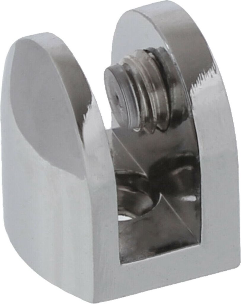 4x Glashalter Glasklemme Klemmhalter Glasbodenhalter Regalhalter Vitrine Zink 23x23mm / 10mm