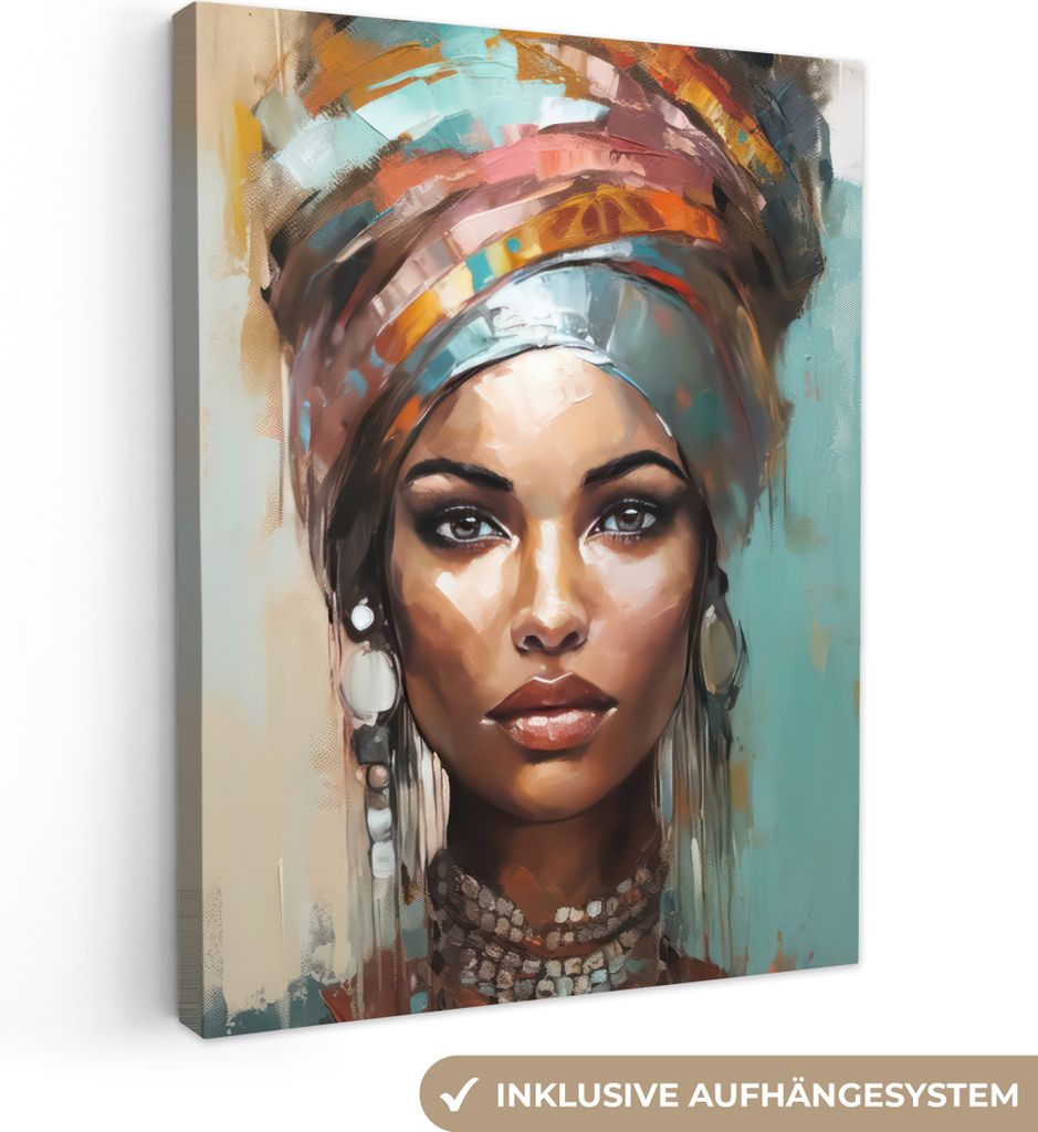 Wanddeko 60x80 cm - Frau - Kunst - Schmuck - Porträt, Leinwand Bilder, Gemälde, Wanddeko