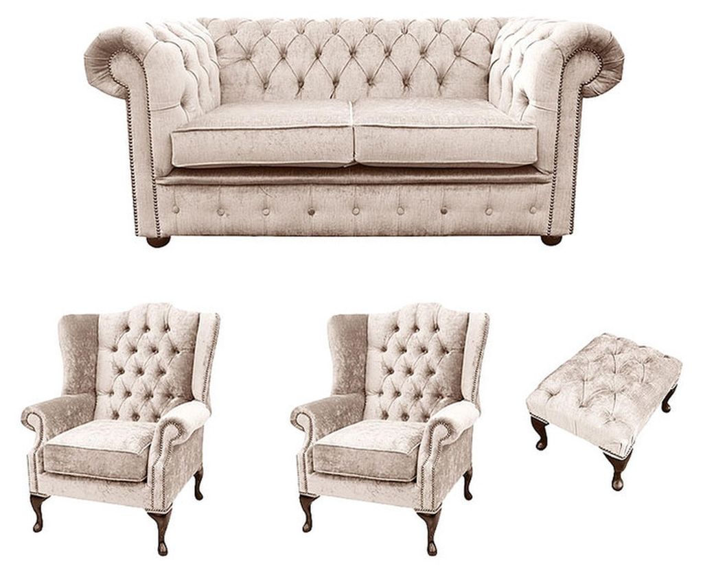 Chesterfield Sofagarnitur Leder Textil Chesterfield Komplett Set Sofa Couch 430