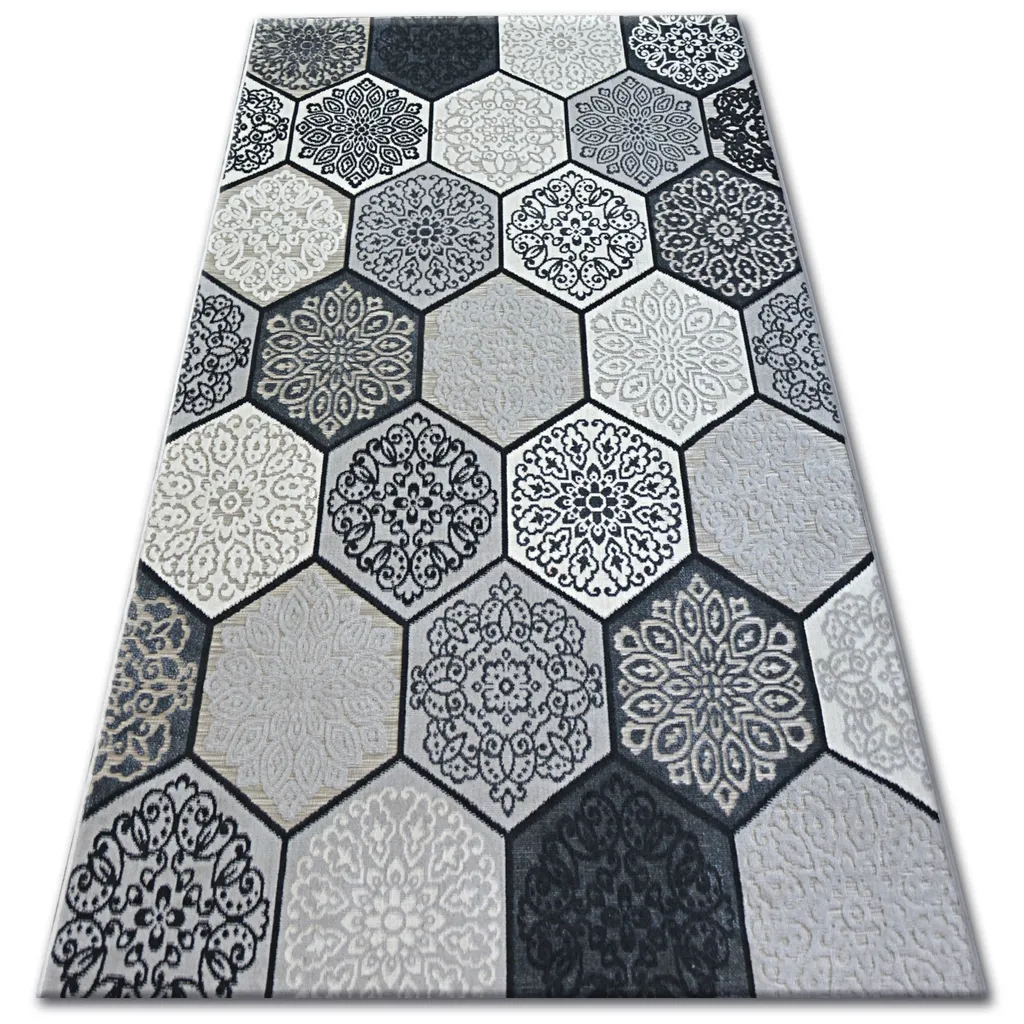 Tapis de Salon Hexagonal Gris et Jaune Miel LISBOA 80x150 cm Design