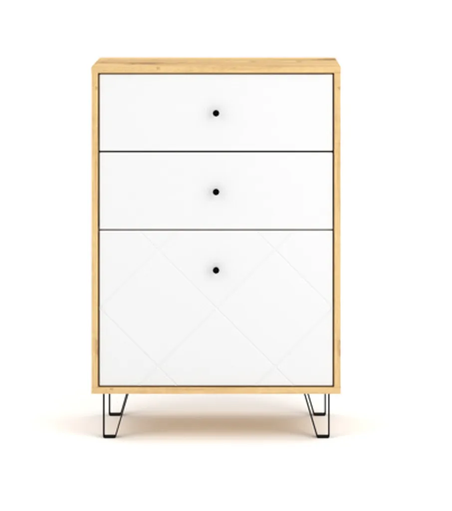 Commode de chambre BILBAO chêne et blanc, rangement gain de place - 4
