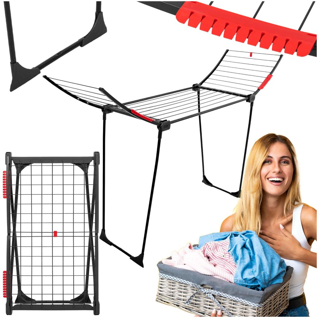 Springos Wäschetrockner Klappbar Balkon Wäscheständer 120x175x54cm Trockenlänge Aufhängefläche 16 m für Innen und Außenbereich - Schwarz