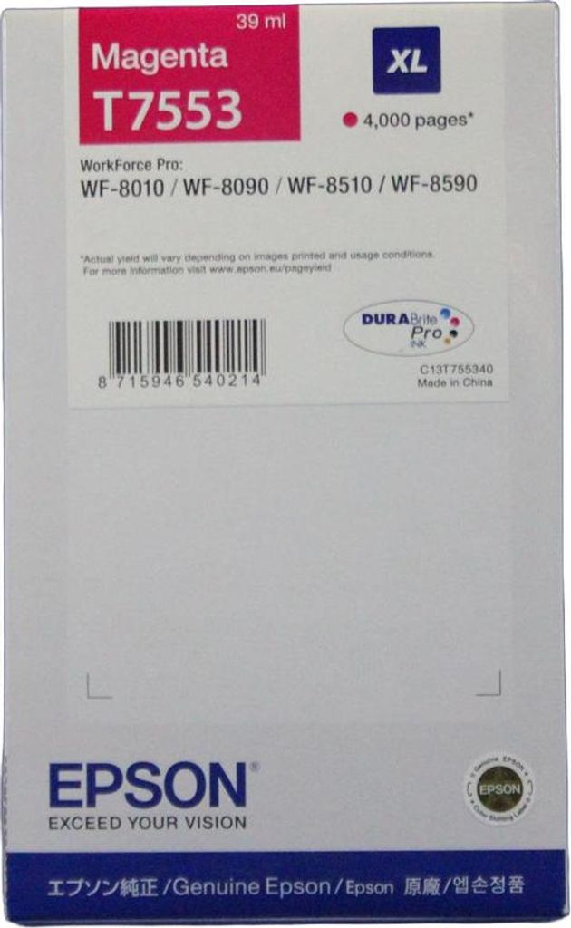 Epson Original T7553XL Druckerpatrone magenta 4.000 Seiten 39ml (C13T755340)