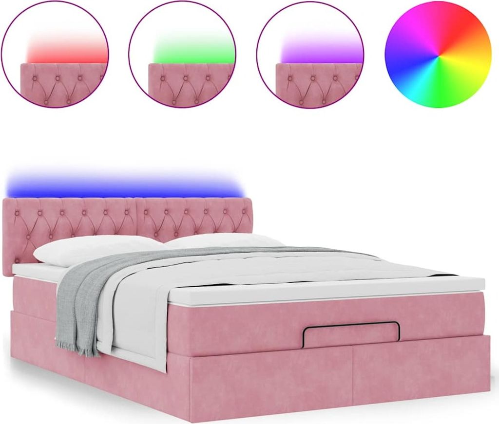 Ottoman-Bett mit Matratze & LEDs Rosa 140x200 cm Samt