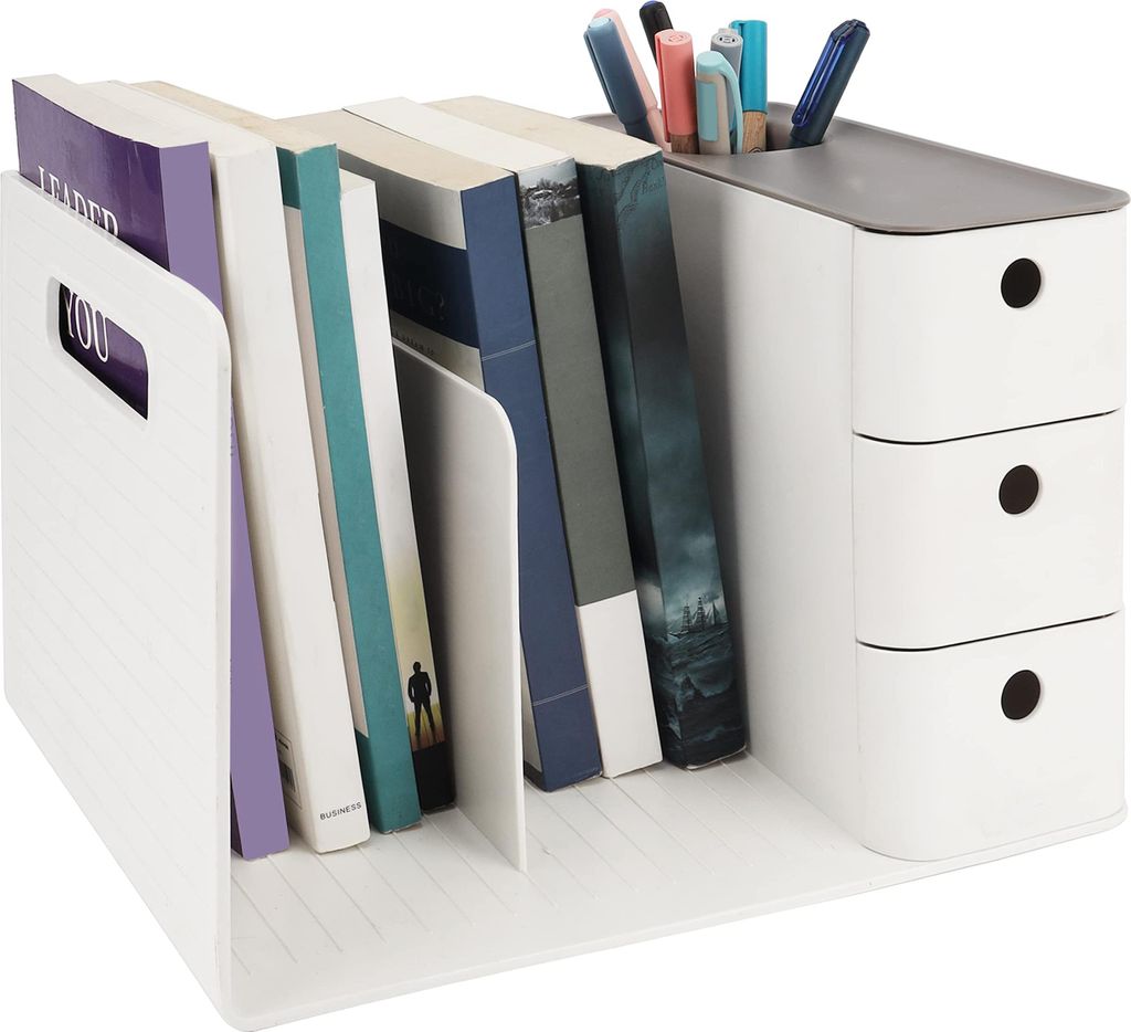 Belle Vous Weißer Schreibtisch Organizer mit 3 Schubladen - Mehrzweck Ablage Schreibtisch aus PP-Kunststoff - Tischorganizer Schreibtisch für Büro