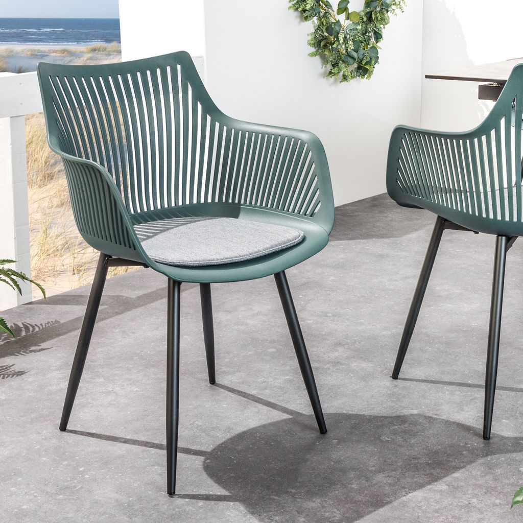 riess-ambiente Moderner Stuhl SIGNUM salbei schwarz Kunststoff Gartenstuhl Indoor Outdoor mit Armlehnen Essstuhl Outdoorstuhl