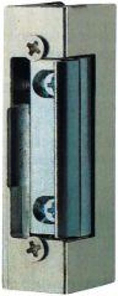A close-up view of an electric door strike mechanism.
