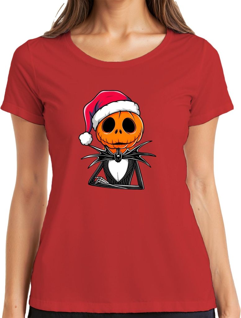 Kürbiskopf Weihnachtshut Halloween gruselig Geschenk Retro Damen T-Shirt, Rot, XXL