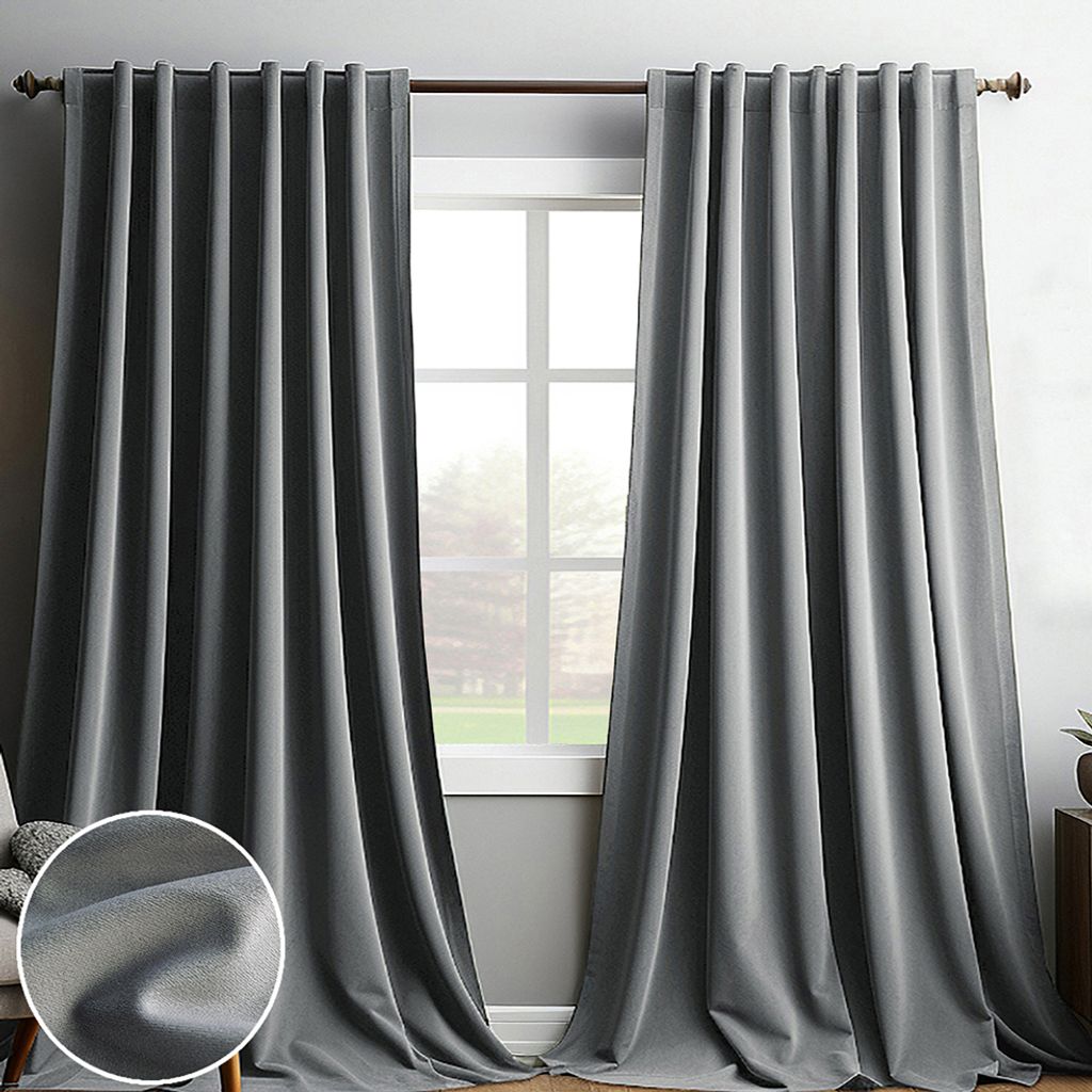 2er Set Verdunklungsvorhang Blickdicht Samtvorhang Kräuselband Stangendurchzug,Thermovorhang Schlafzimmer Wohnzimmer Restaurant Cafe,Grau B132xH244cm