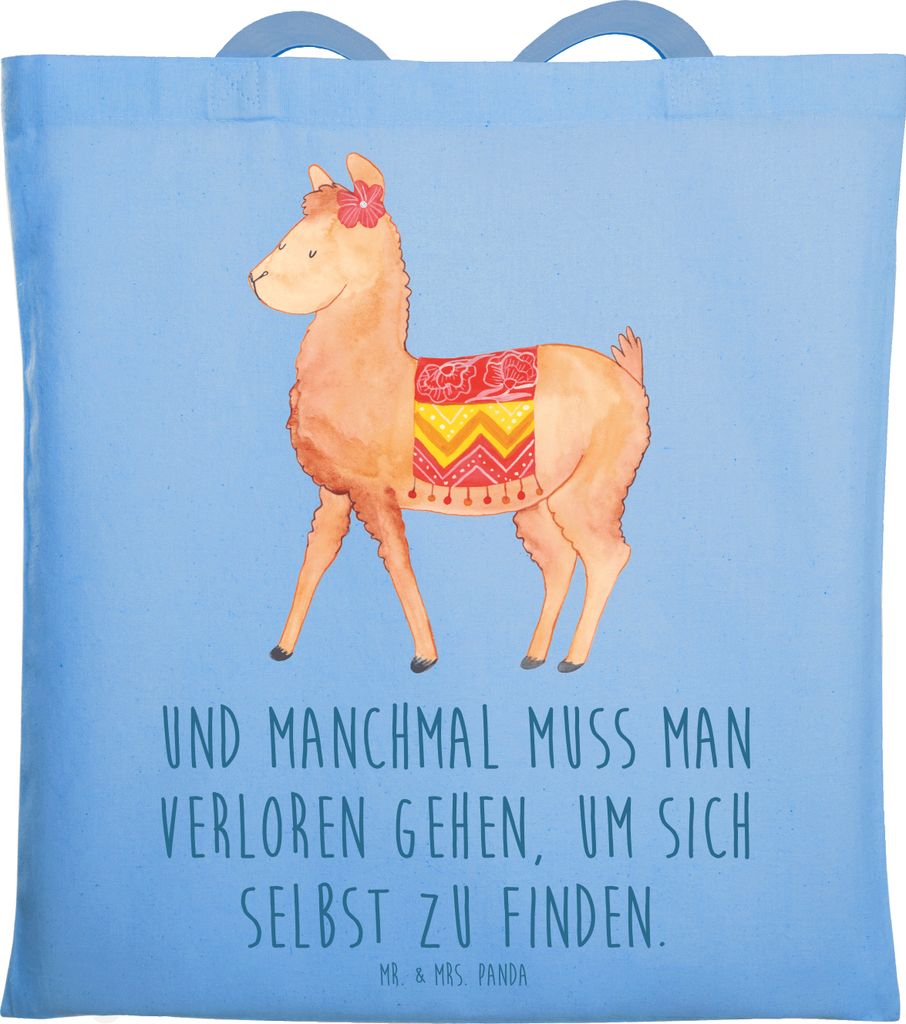 Mr. & Mrs. Panda Jutebeutel Alpaka Stolz - Sky Blue - Geschenk, Tote Bag, Laptoptasche, Lama, Tasche, Einkaufstüte, Schultasche, Shopping