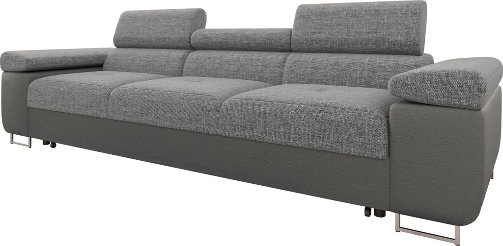 MIRJAN24 Schlafsofa Torezio 3 Bis, Couch mit Einstellbare Kopfstützen, 3-Sitzer mit Schlaffunktion, Wohnzimmer, 263x102x70-90 cm (Farbe: Soft 029 ...
