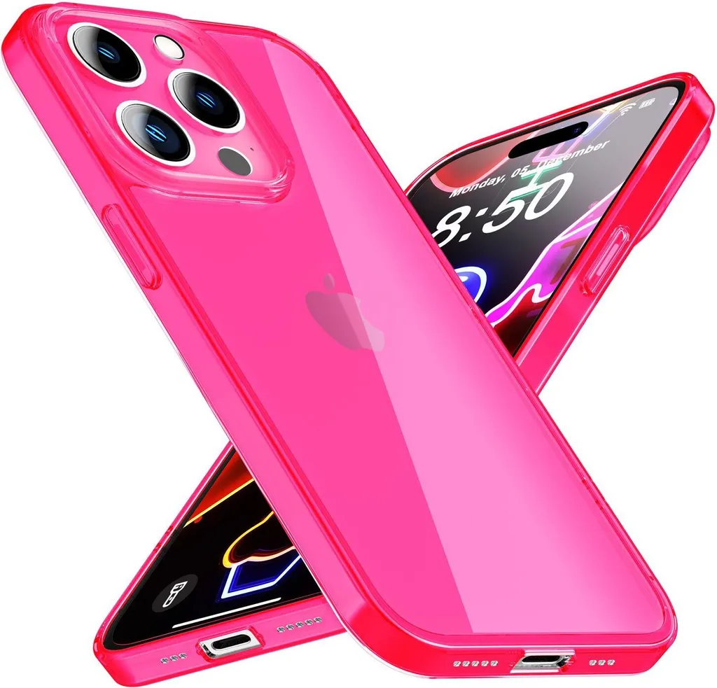 Cover Rosa Neon iPhone 14 Pro - Protezione Luxury Traslucida