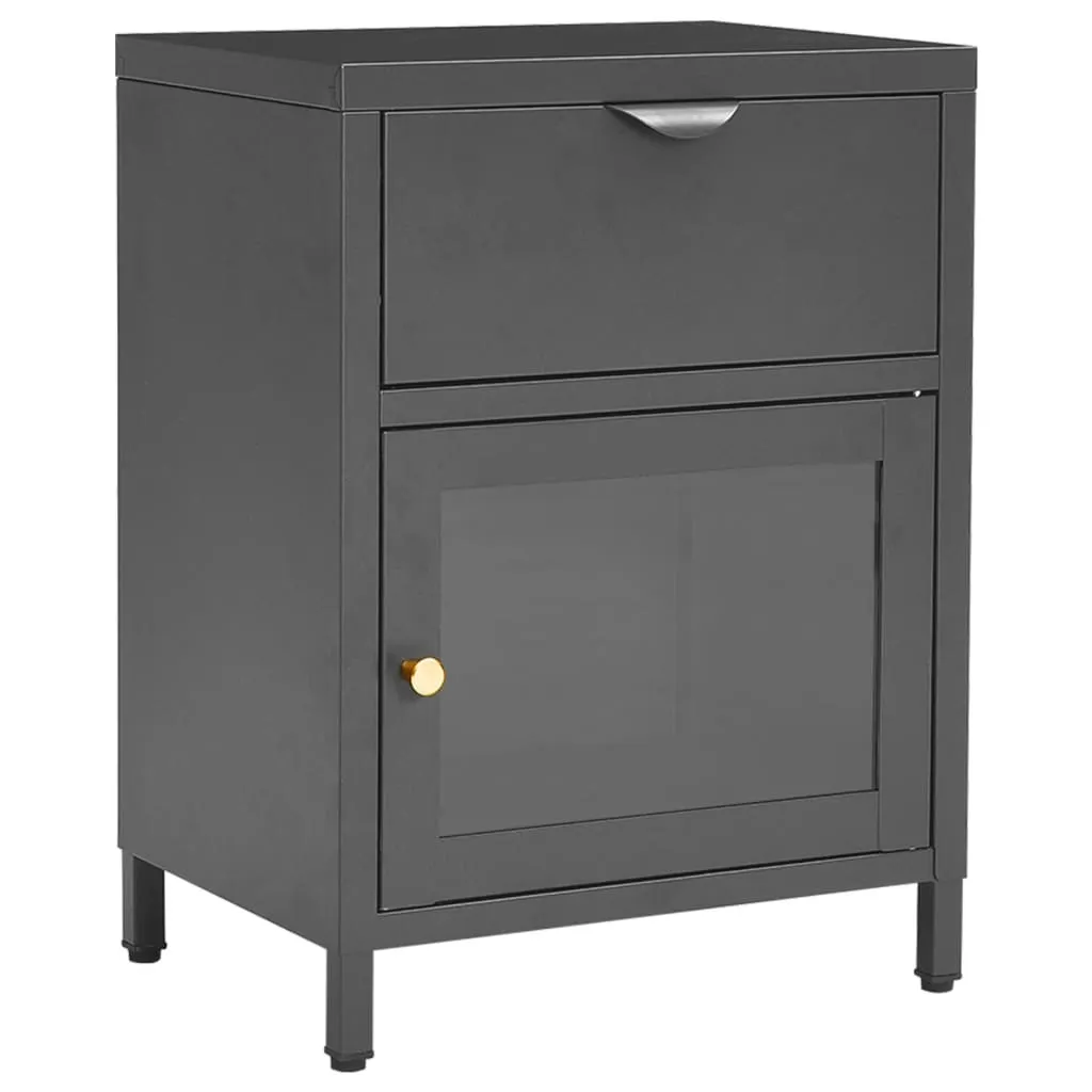 Table de nuit anthracite 40x30x54,5 cm en acier et verre trempé Loft