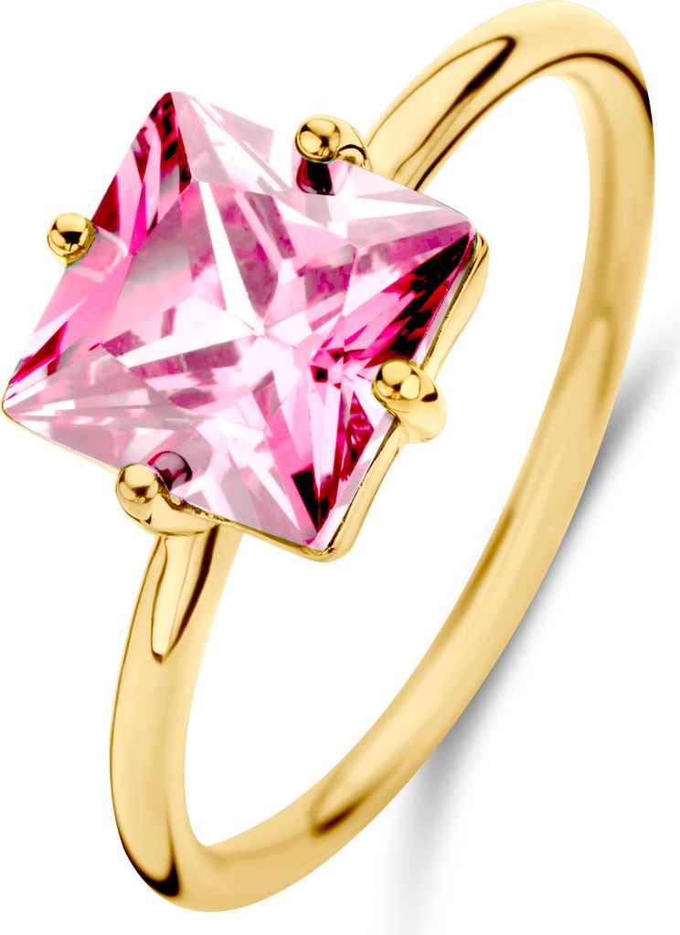 New Bling 9NB-0890-52 Silberring - Damen - Zirkonia - Quadratisch - 8 x 8 mm - Rosa - Größe 52 - 1,76 mm - Silber - vergoldet (vergoldet/Gold auf...