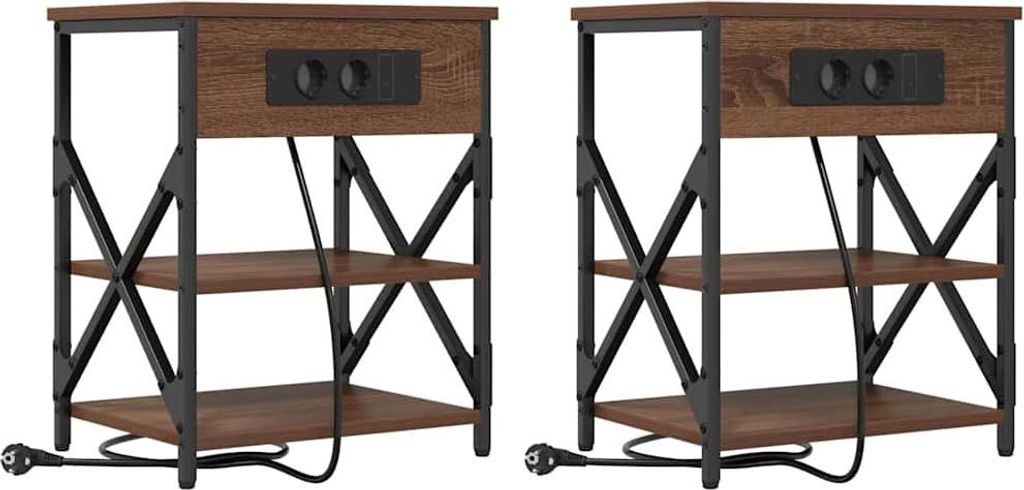 Nachttisch mit Regal 2 pcs Braun Eichen-Optik 41 x 31 x 51 cm