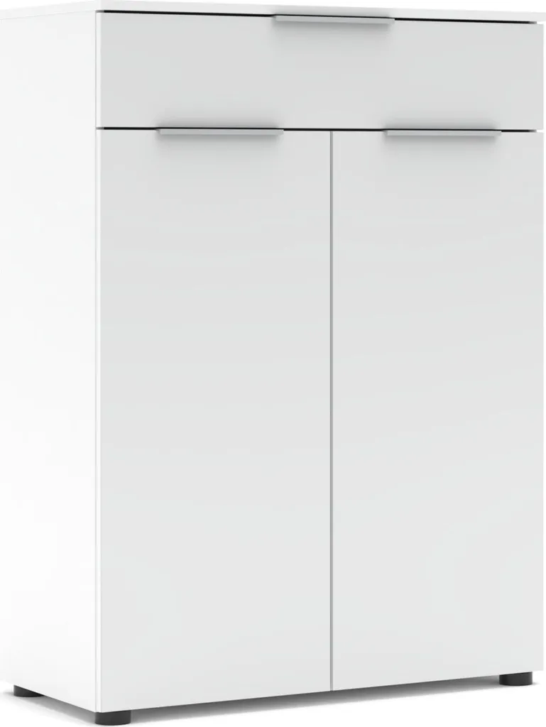 Armoire de bureau Santorin blanc en bois et verre - 80x110x38 cm