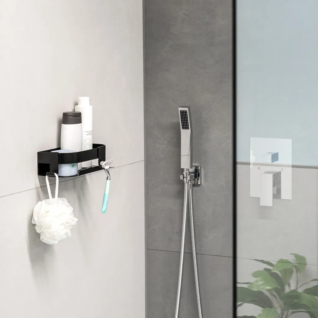 Mensola Doccia ODesign A Cestino 4 Ripiani | Portaoggetti Sospeso Antiruggine Con Ganci E Ventose, Da Appendere Al Soffione, Argento