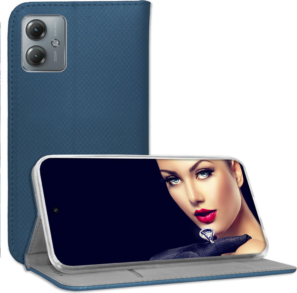 Bookstyle Schutzhülle Klapphülle Schutztasche Etui Cover für Motorola Moto G14 (PAYF0010IN, 6.5'') - Blau