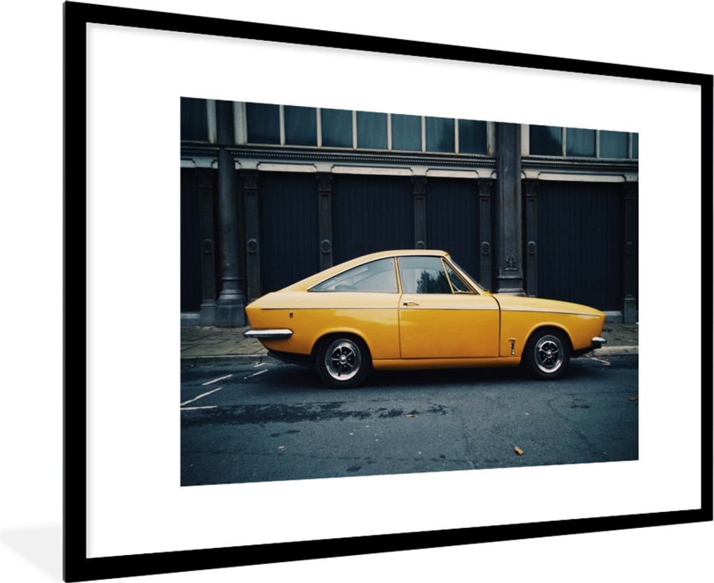 MuchoWow MuchoWow Gerahmtes Poster Autos - Oldtimer - Gelb 90x60 cm - Poster mit zchwarzem Bilderrahmen - Wanddekoration - Fotos