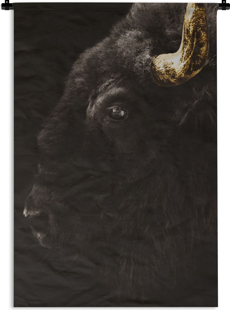 MuchoWow Wandteppich Wandbehang Bison - Schwarz - Gold 60x90 cm Tapisserie Dekoration Wandtuch - Foto-Teppich - Abwaschbar