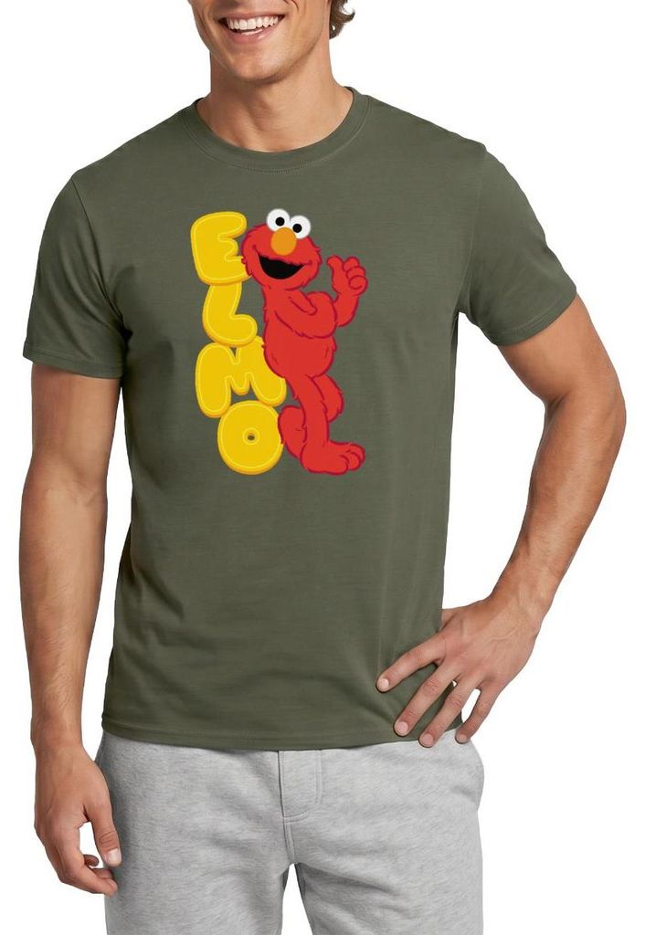 Spreadshirt Sesamstraße Elmo Mit Schriftzug Männer T-Shirt, XL, Militärgrün