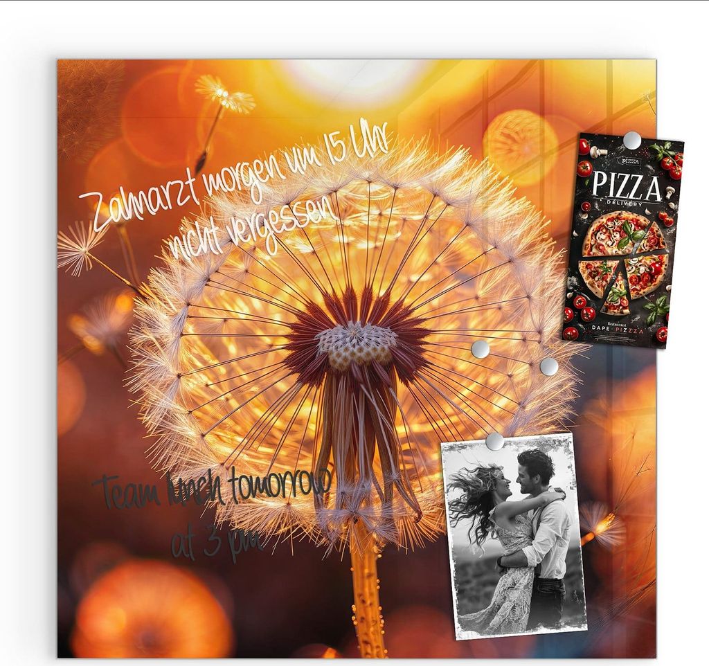 Magnettafel 50x50cm Pinnwand Whiteboard beschreibbar - Leuchtender Loewenzahn