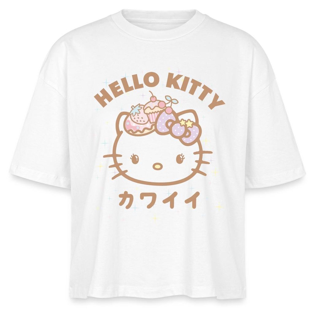Spreadshirt Hello Kitty Kawaii Stil Boxy Shirt Damen, S, Weiß