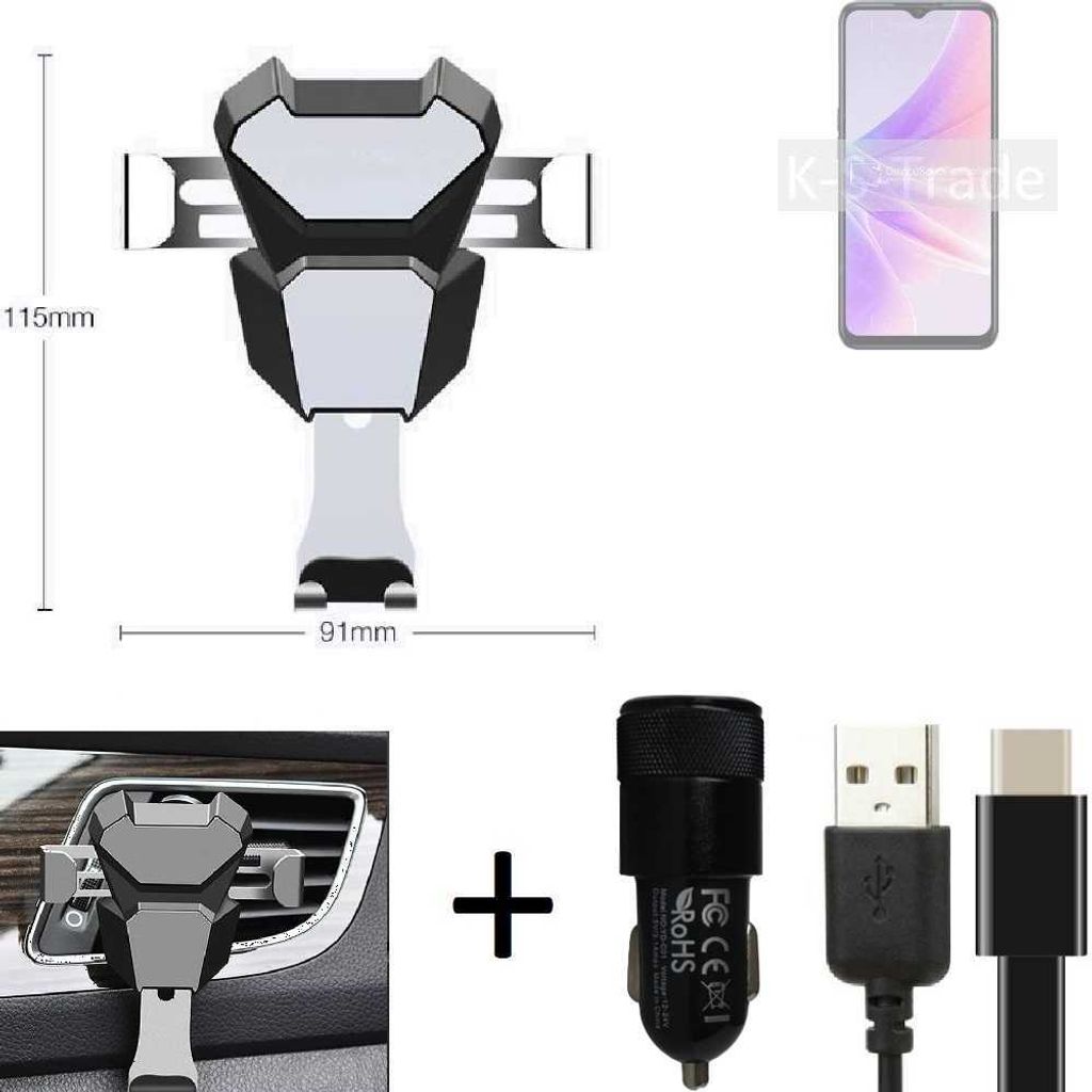 K-S-Trade Lüftungsschlitz Halterung kompatibel mit Oppo A77 5G Lüftungshalterung Lüftungsgitter schwarz-silber Auto-Halterung Smartphone Halter