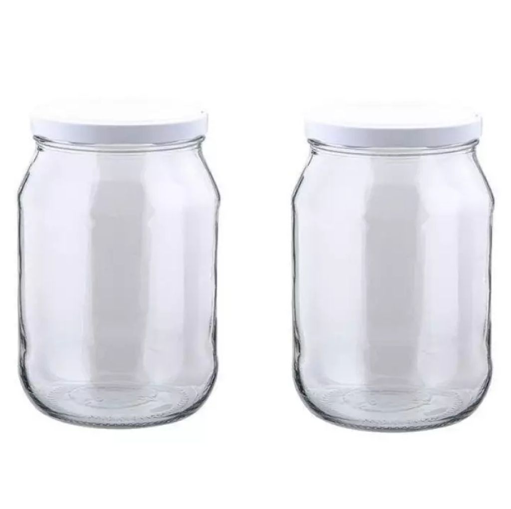 MIKONI Gurkenglas 1,7 L | 2 STÜCK | Weiß Deckel | Einweckgläser, Einmachgläser, Vorratsgläser, 1700ml, Einmachglas, Sturzgläser, Gurkengläser