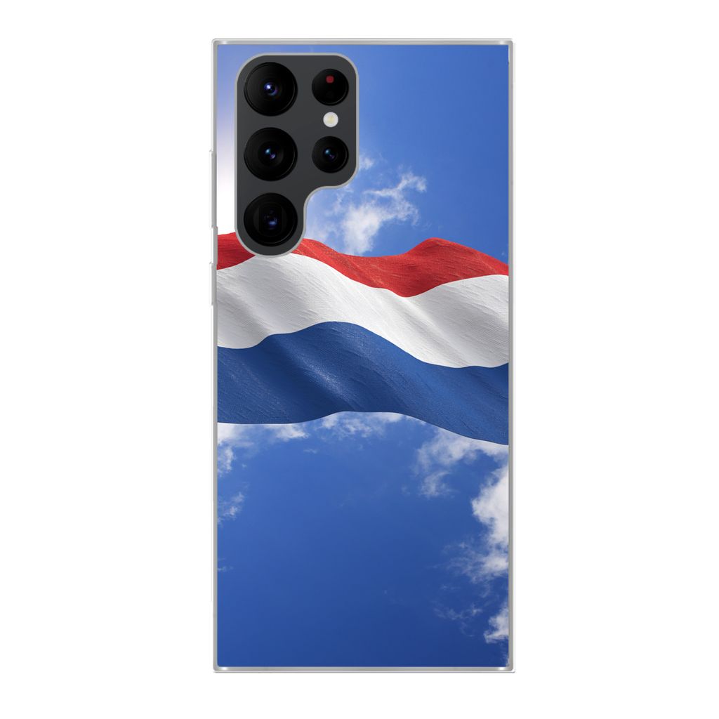 MuchoWow Handyhülle Schutzhülle Hülle für Samsung Galaxy S22 Ultra Die Flagge der Niederlande weht am Himmel Silikon Softcase Handy Hülle - ...