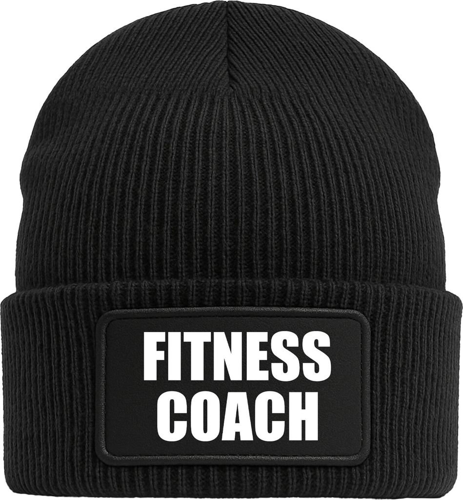 Huuraa Beanie Fitness Coach Training Black doppellagige Polyacryl Mütze mit Patch Geschenkidee