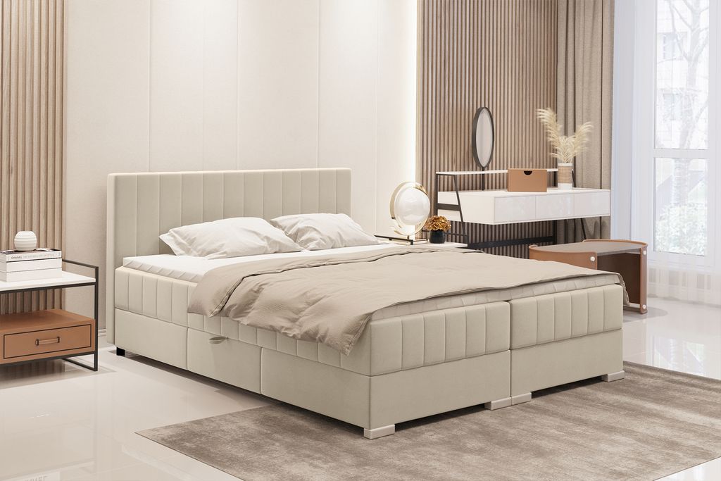 MEBLINI Boxspringbett mit Bettkasten - Gepolstert Doppelbett mit Matratze und Topper - Polsterbett mit Stauraum - Bett mit Kopfteil - Stauraumbett ...