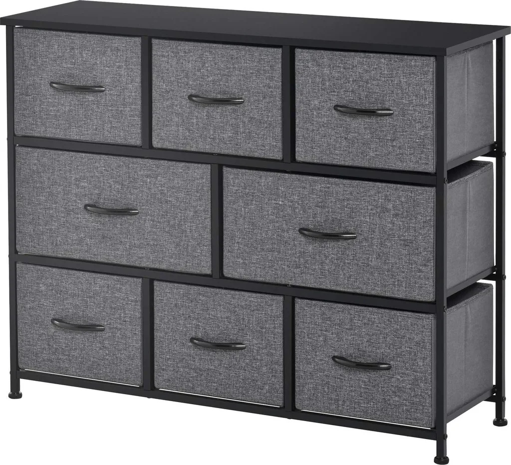 Commode moderne avec poignées et 8 tiroirs - Structure métal robuste Gris