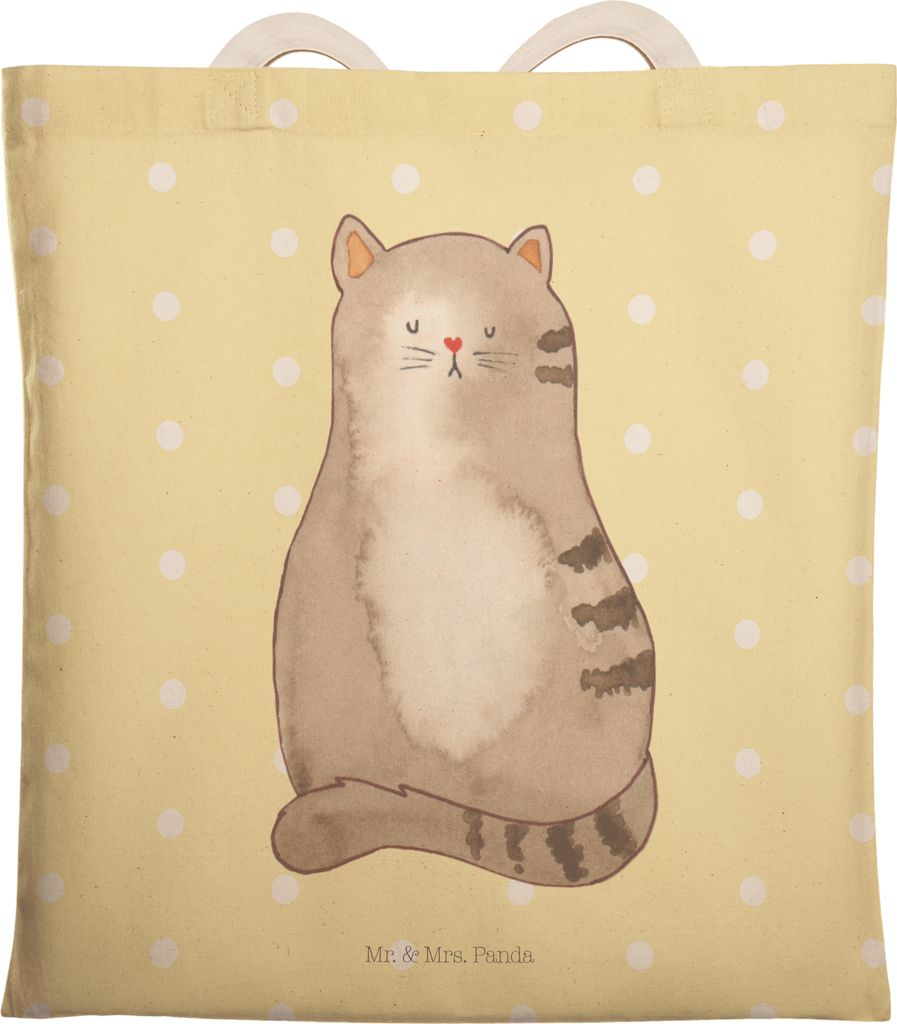 Mr. & Mrs. Panda Tote Bag Katze Sitzen - Gelb Pastell - Geschenk, Tasche, Einkaufstasche, Stoffbeutel, Familie, einkaufsshopper, Cat, Katzen, groß...
