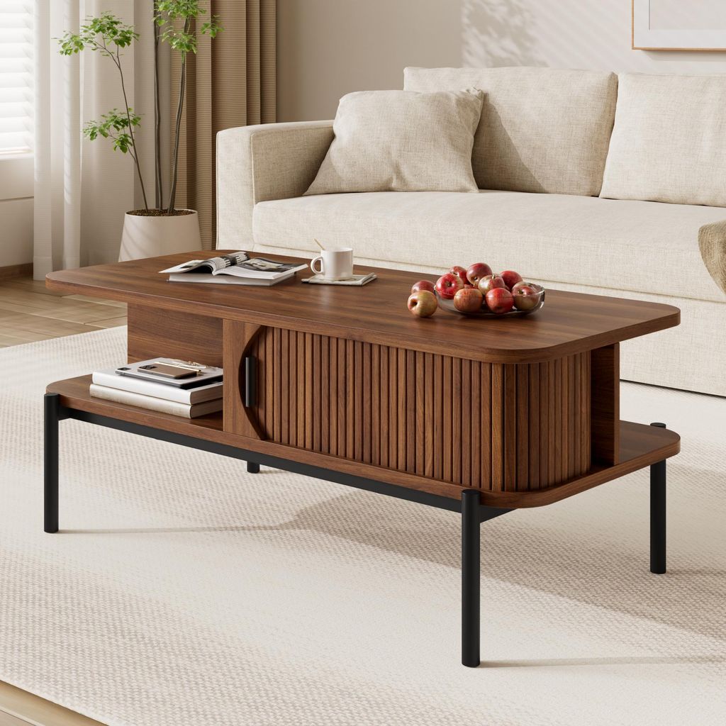 Table basse Merax avec portes coulissantes et pieds en Image du produit 