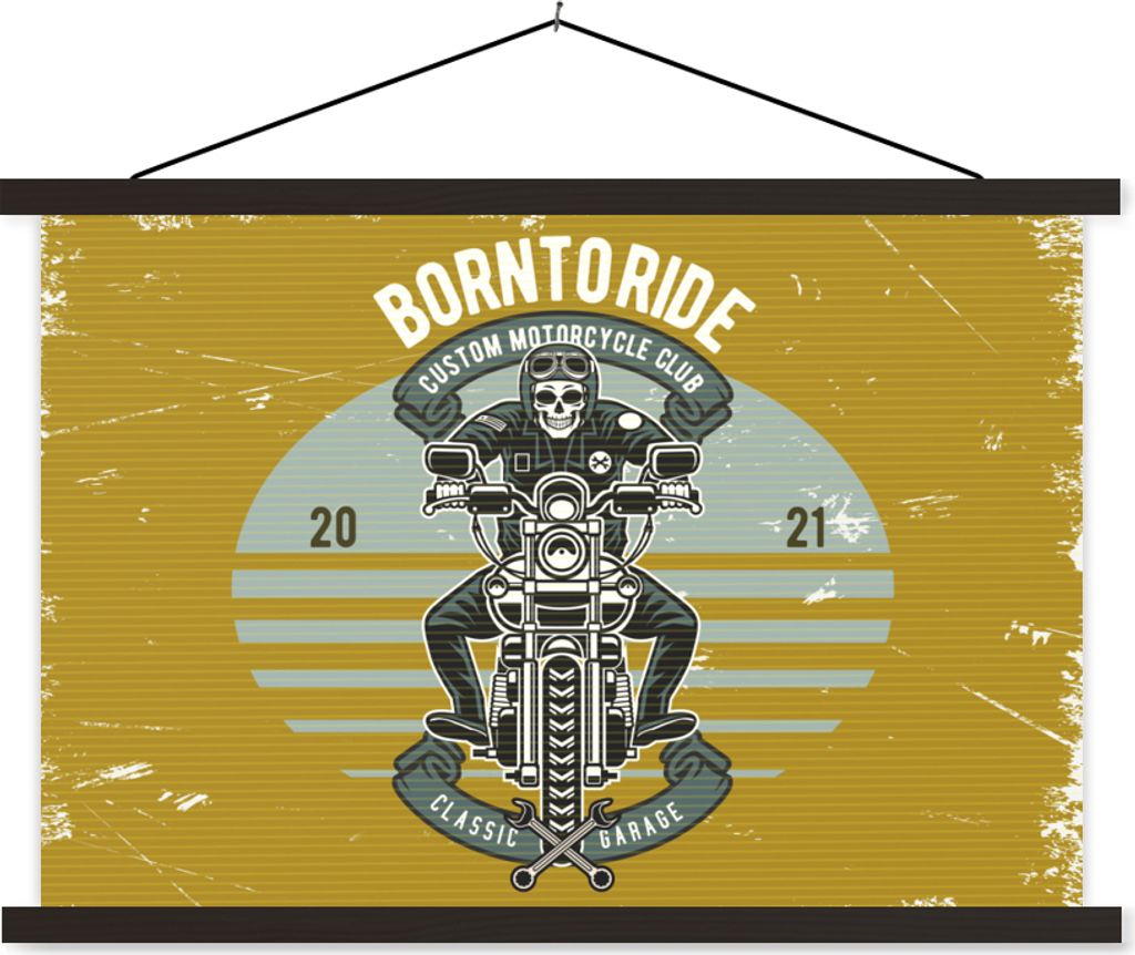 MuchoWow Textilposter Mancave - Motor - Skelett - Vintage 120x80 cm mit schwarzem Rahmen - Wanddeko