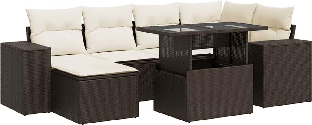 (Robust Möbel) 7-tlg. Garten-Lounge-Set - elegantes Design - Sitzgruppe/Gartengarnitur - mit Kissen Braun Poly Rattan - Terassenmöbel DEMöbe...